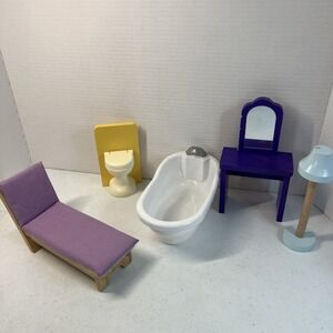 Lot Of 5 KidKraft Craft Wooden Doll House Play Furniture Toys Tub Toilet Lamp